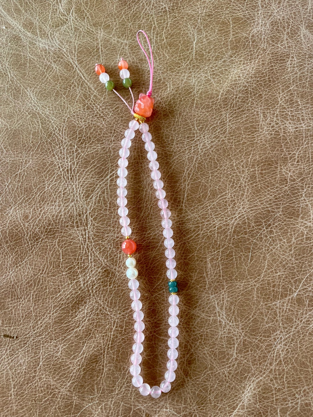 Rose Quartz Beaded Phone/Purse Charm with 9 Tail Fox